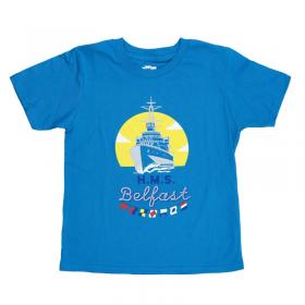 HMS belfast naval blue kids t-shirt with flags